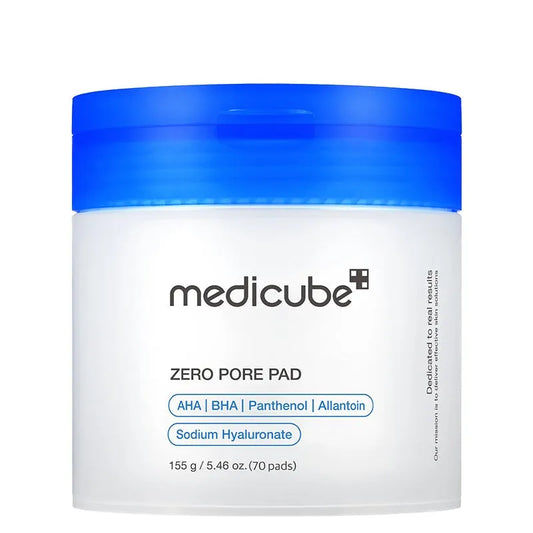 Medicube Zero Pore Pad container with blue lid on a white background